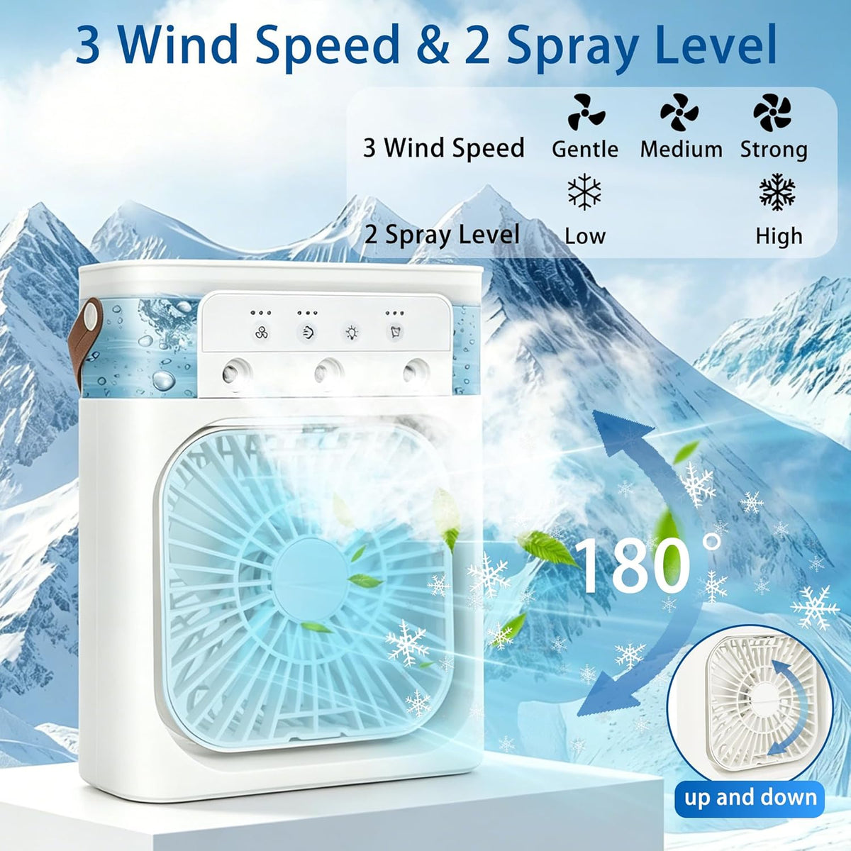 Portable Air Conditioners, 2000mAh Rechargeable Mini Air Cooler Fans, 500ML Personal Portable AC Unit with 3 Speed, 2 Spray, 7 Color, 3 Timer, Small Desktop Cooling Fan for Bedroom Office (White)