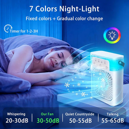 Portable Air Conditioners, 2000mAh Rechargeable Mini Air Cooler Fans, 500ML Personal Portable AC Unit with 3 Speed, 2 Spray, 7 Color, 3 Timer, Small Desktop Cooling Fan for Bedroom Office (White)