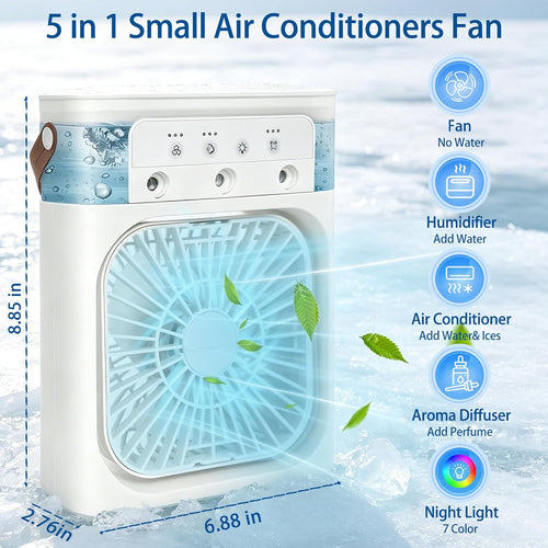Portable Air Conditioners, 2000mAh Rechargeable Mini Air Cooler Fans, 500ML Personal Portable AC Unit with 3 Speed, 2 Spray, 7 Color, 3 Timer, Small Desktop Cooling Fan for Bedroom Office (White)