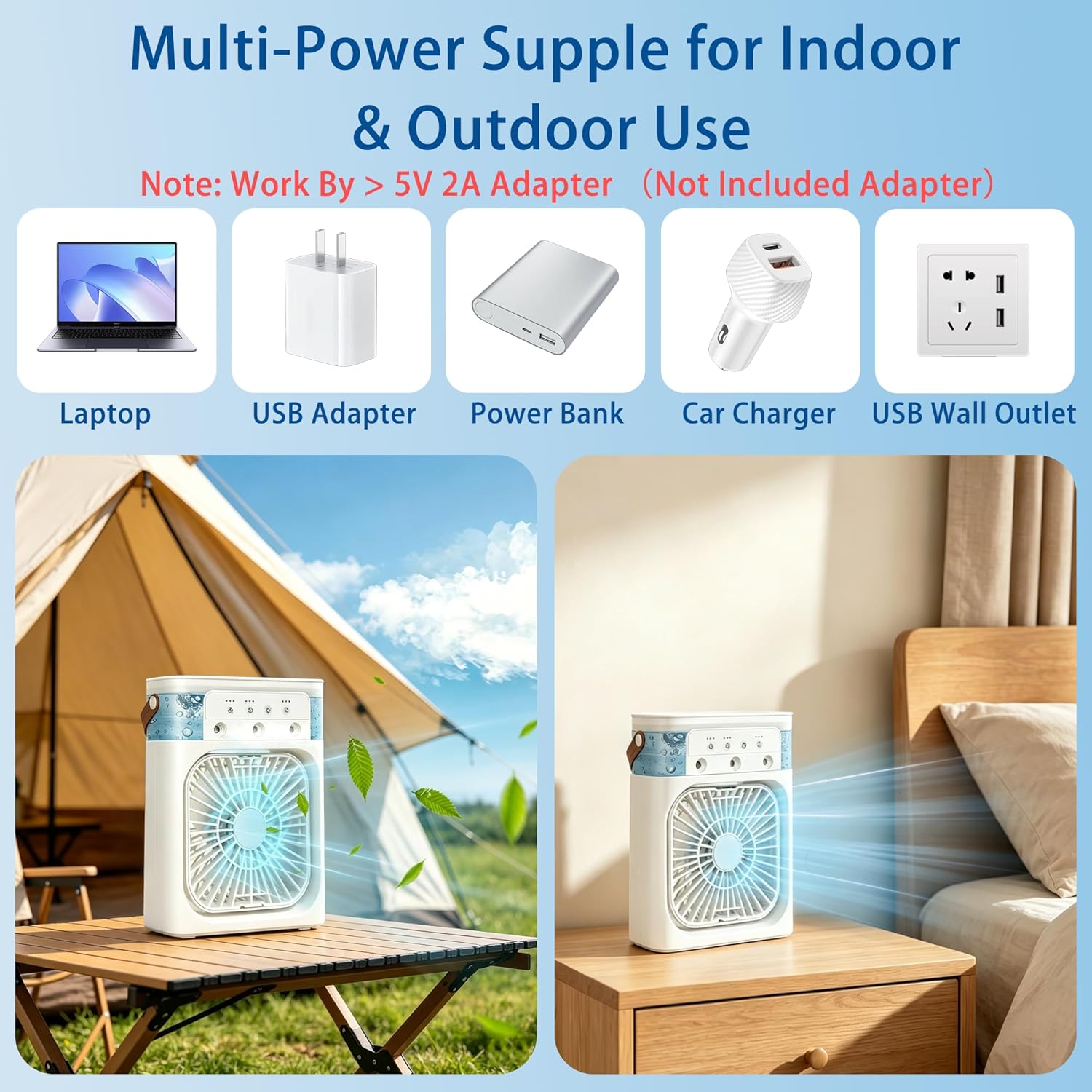 Portable Air Conditioners, 2000mAh Rechargeable Mini Air Cooler Fans, 500ML Personal Portable AC Unit with 3 Speed, 2 Spray, 7 Color, 3 Timer, Small Desktop Cooling Fan for Bedroom Office (White)
